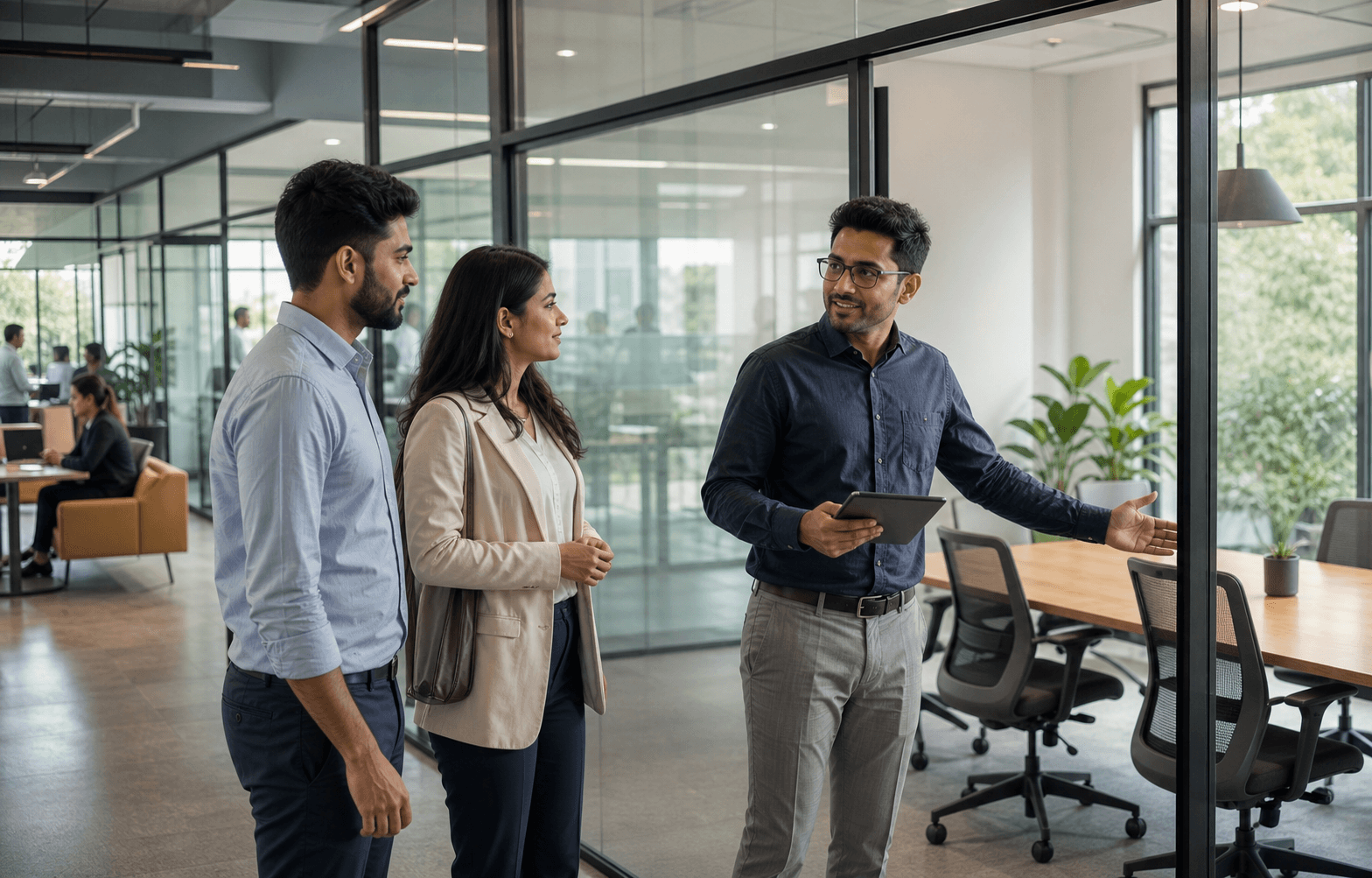 Coworking members using a reserved meeting room