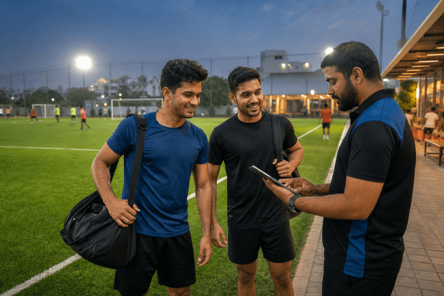 Players checking in for a booked turf session